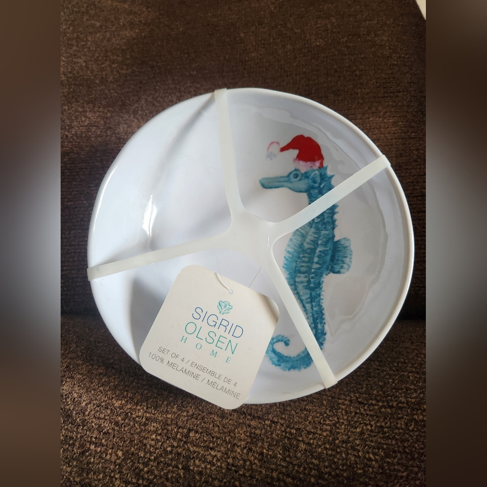 Sigrid Olsen Chrostmas Seahorse Bowls Set Of 4 Melamine NWT